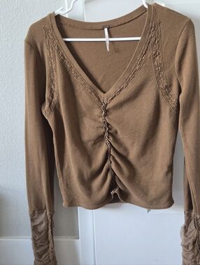 Free People Wear Me Out Ruched Lace Sleeve Top